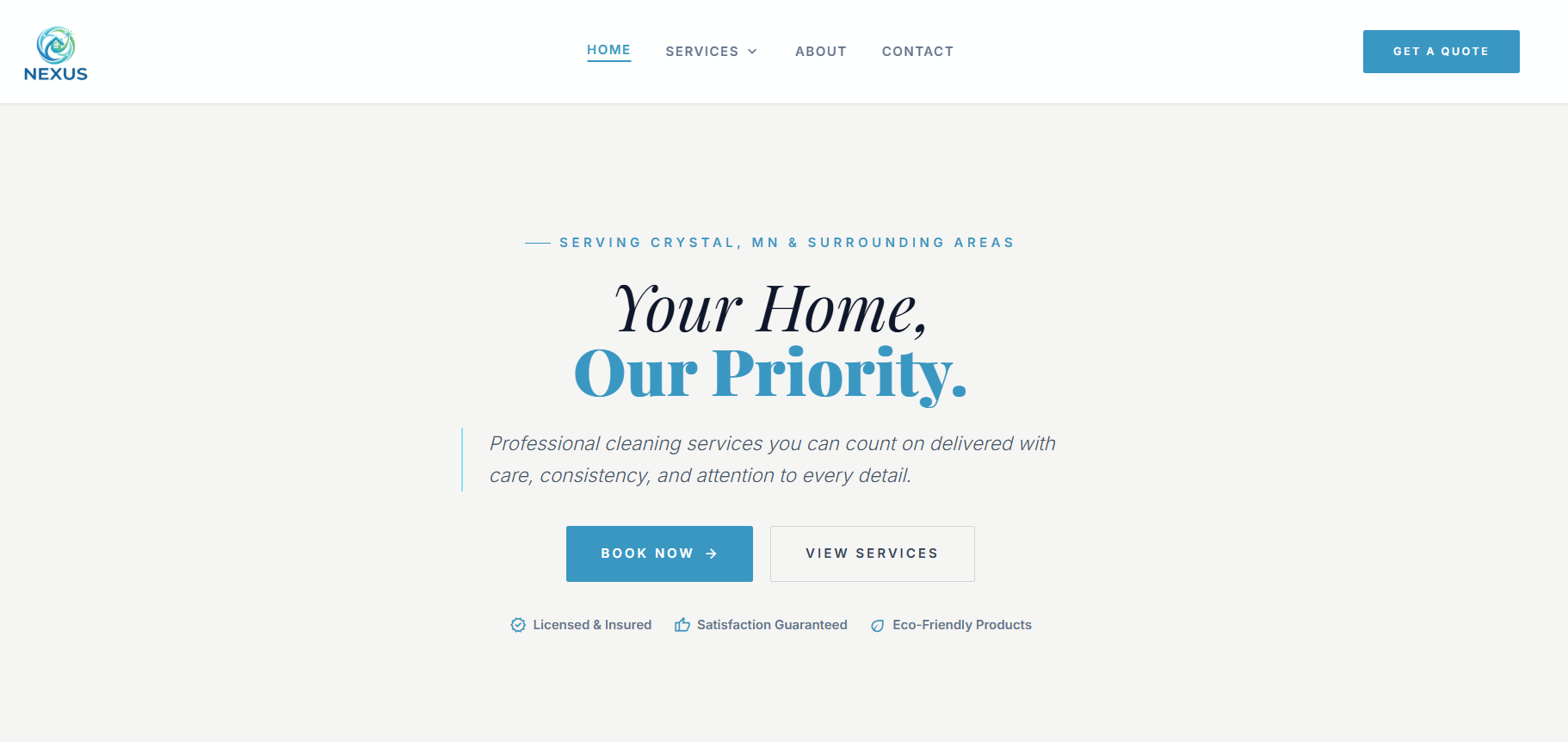 Nexus Cleaning website, a Residential Cleaning business built by Skycrest