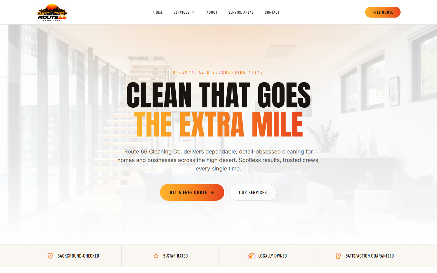Route 66 Cleaning Co. website, a House & Commercial Cleaning business built by Skycrest